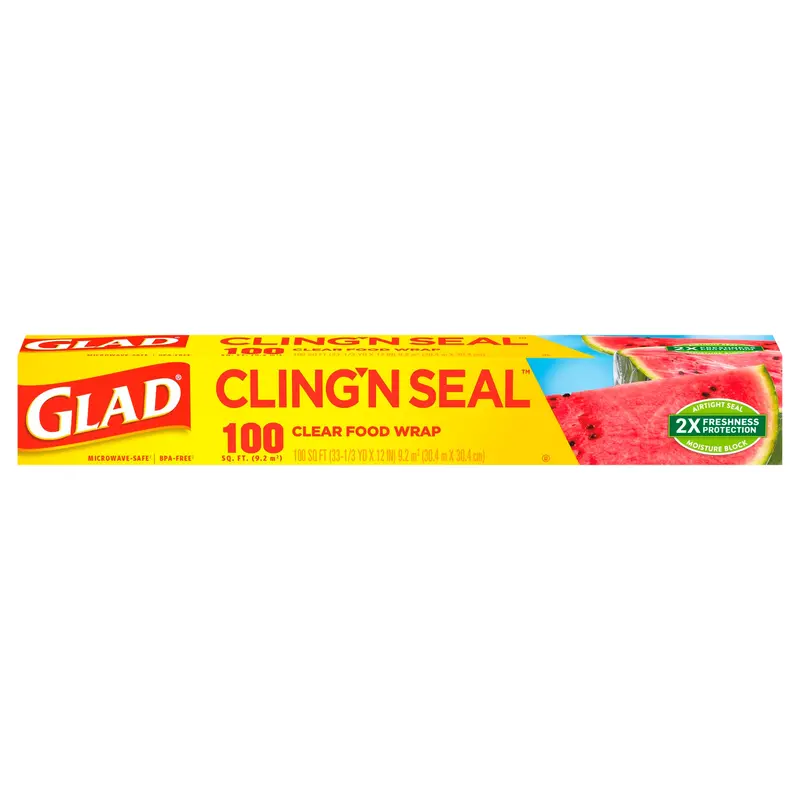 Glad Cling N Seal Plastic Food Wrap, 100 Square Foot Roll