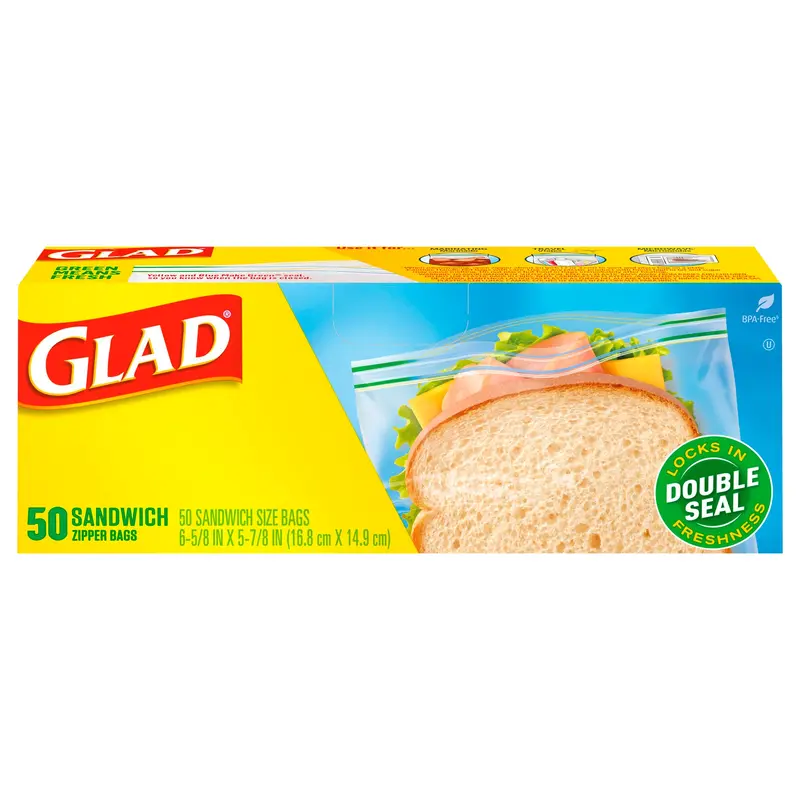 Glad Double Seal Sandwich Zipper Bags 50 ea