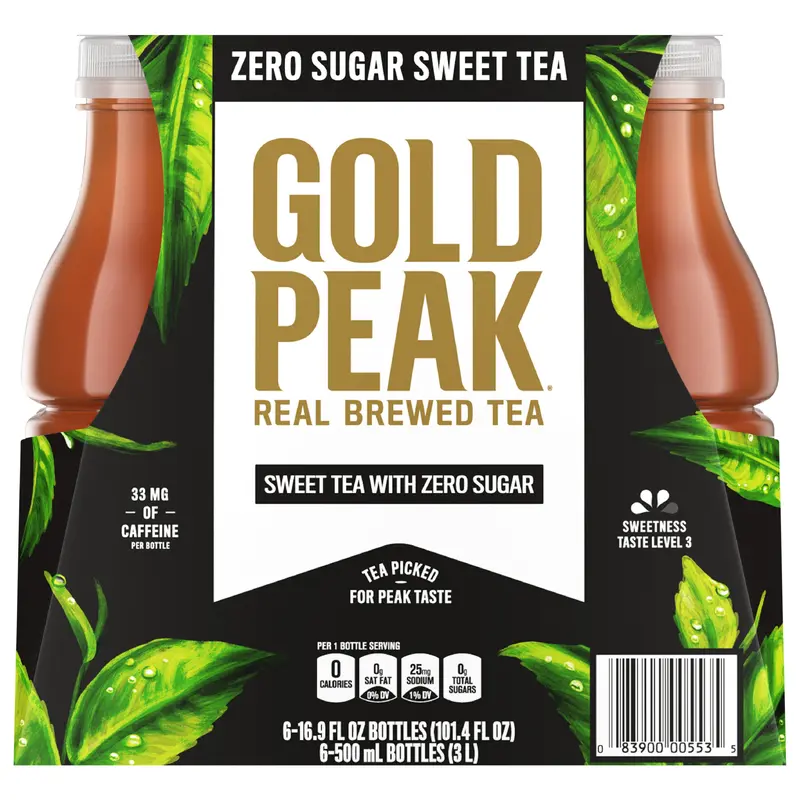 Gold Peak Zero Sugar Diet Iced Tea Drink, 16.9 fl oz, 6 Pack