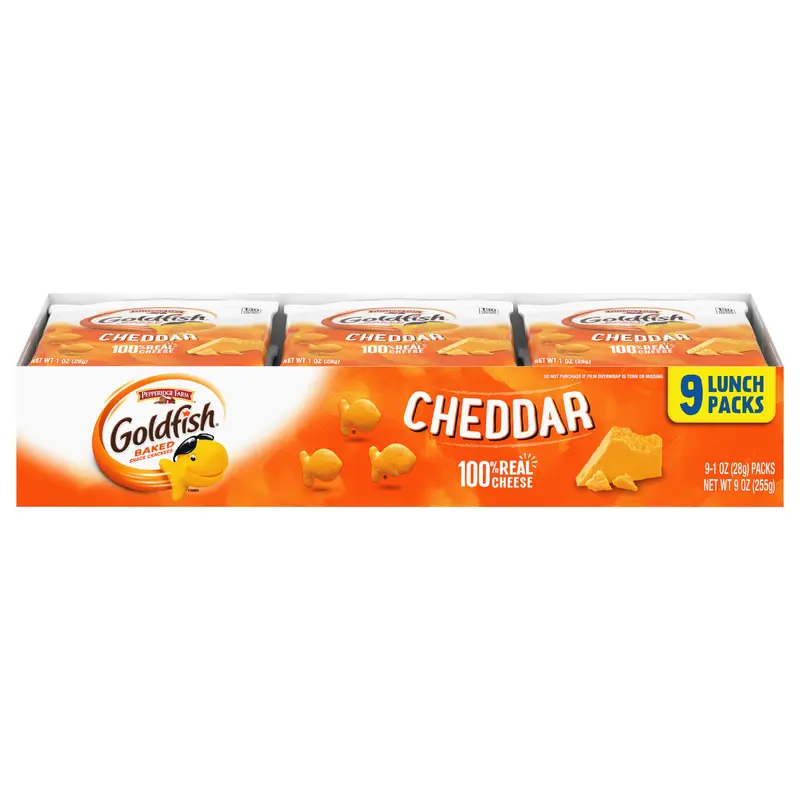 Goldfish 9 Lunch Packs Cheddar Baked Snack Crackers 9 - 1 oz Packs
