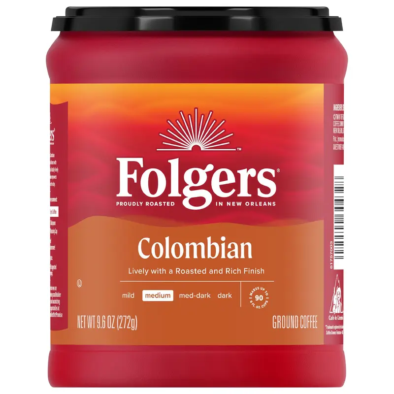 Folgers 100% Colombian Coffee, Medium Roast Ground Coffee, 9.6 Ounce Canister