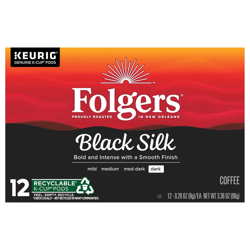 Folgers Black Silk Coffee K-Cup Pods, Dark Roast Coffee, 12 Count