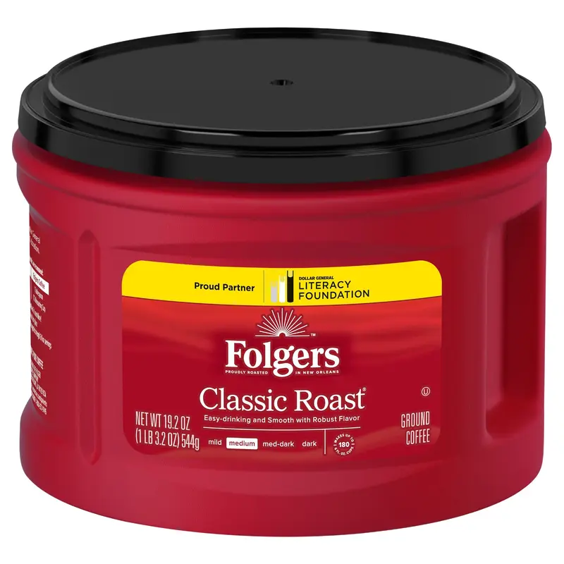 Folgers Classic Roast Ground Coffee, Medium Roast Coffee, 19.2 Oz Canister