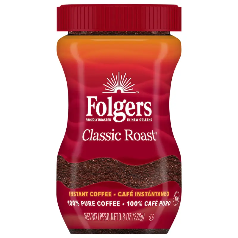 Folgers Classic Roast Instant Coffee Crystals, 8-Ounce Jar