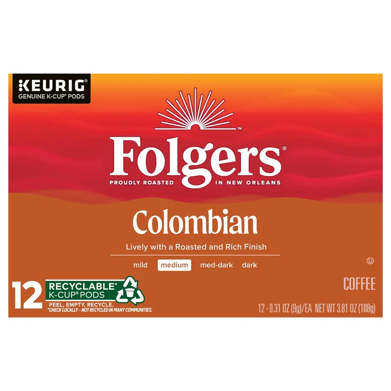 Folgers Colombian Coffee, Medium Roast, Keurig K-Cup Pods, 12 count Box