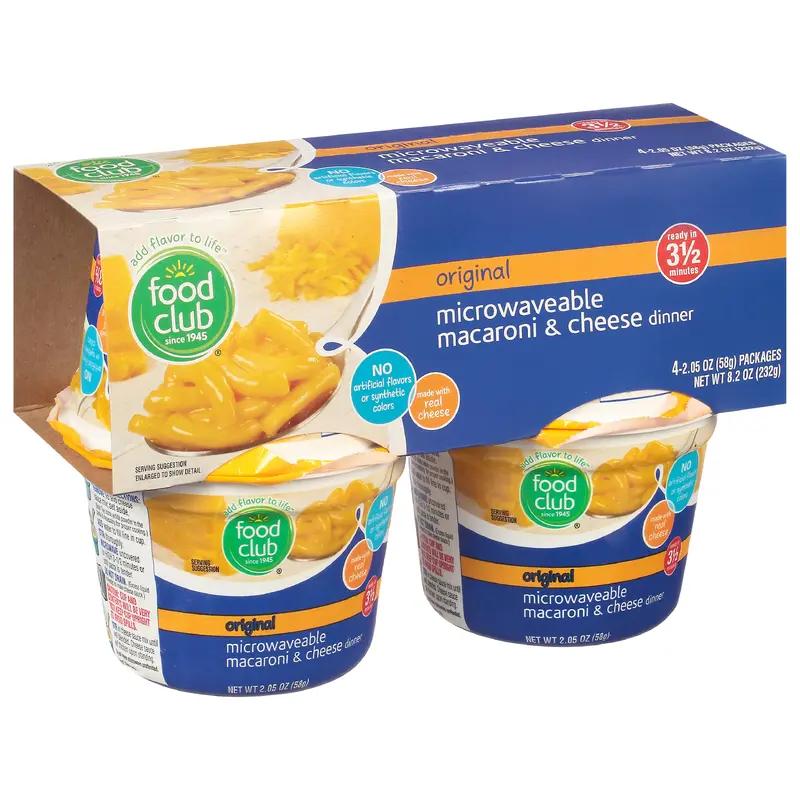 Food Club Microwaveable Original Macaroni & Cheese Dinner 4 ea