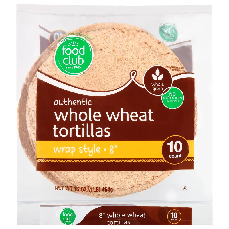 Food Club Wrap Style 8 Inch Whole Wheat Tortillas 10 ea