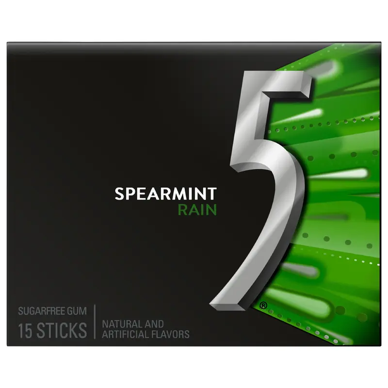 5 Gum Spearmint Rain Sugar Free Chewing Gum, 15 Piece Single Pack