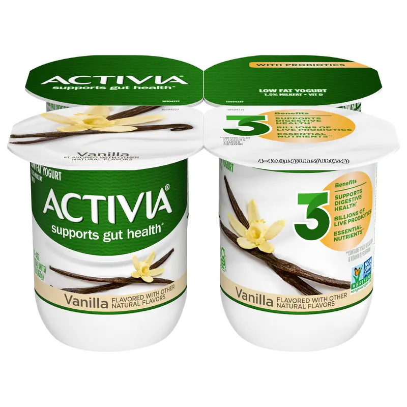 Activia Vanilla Probiotic Yogurt, Lowfat Yogurt Cups, 4 OZ, 4 CT