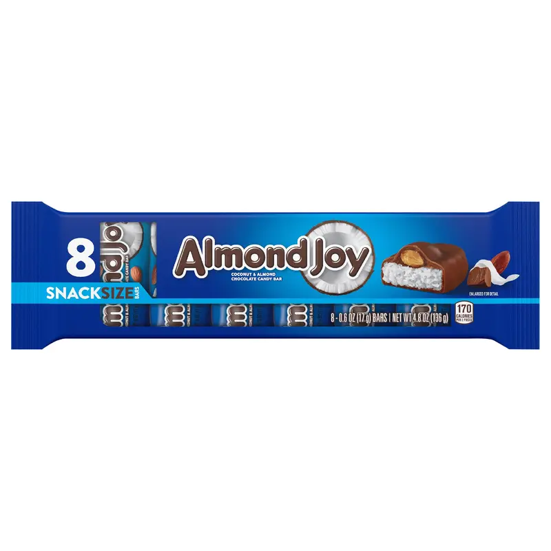 ALMOND JOY Coconut and Almond Chocolate Snack Size, Candy Bars, 0.6 oz (8 Count)