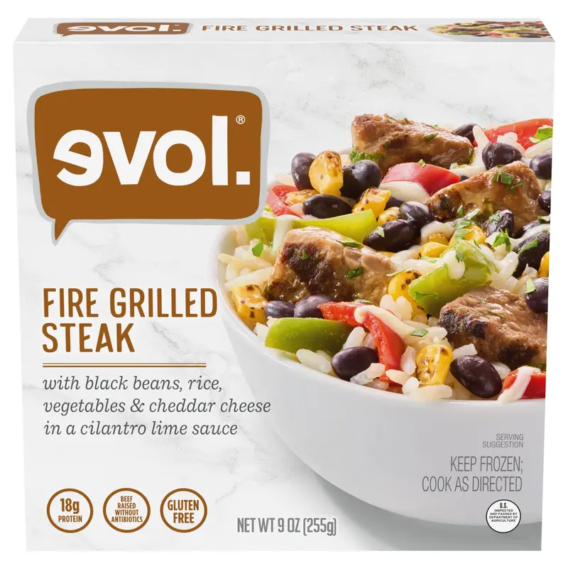 Evol Fire Grilled Steak Bowl, Frozen Meal, 9 oz