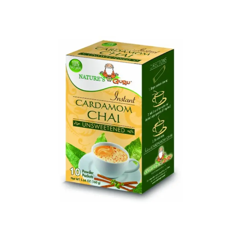 NATURE'S GURU INSTANT CARDAMOM CHAI UNSWEETENED ( 10 POWDER PACKETS )