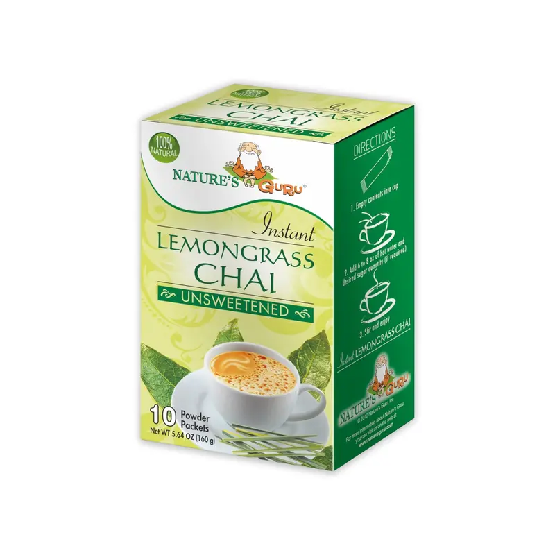 NATURE'S GURU INSTANT LEMON GRASS CHAI UNSWEETENED ( 10 POWDER PACKETS )