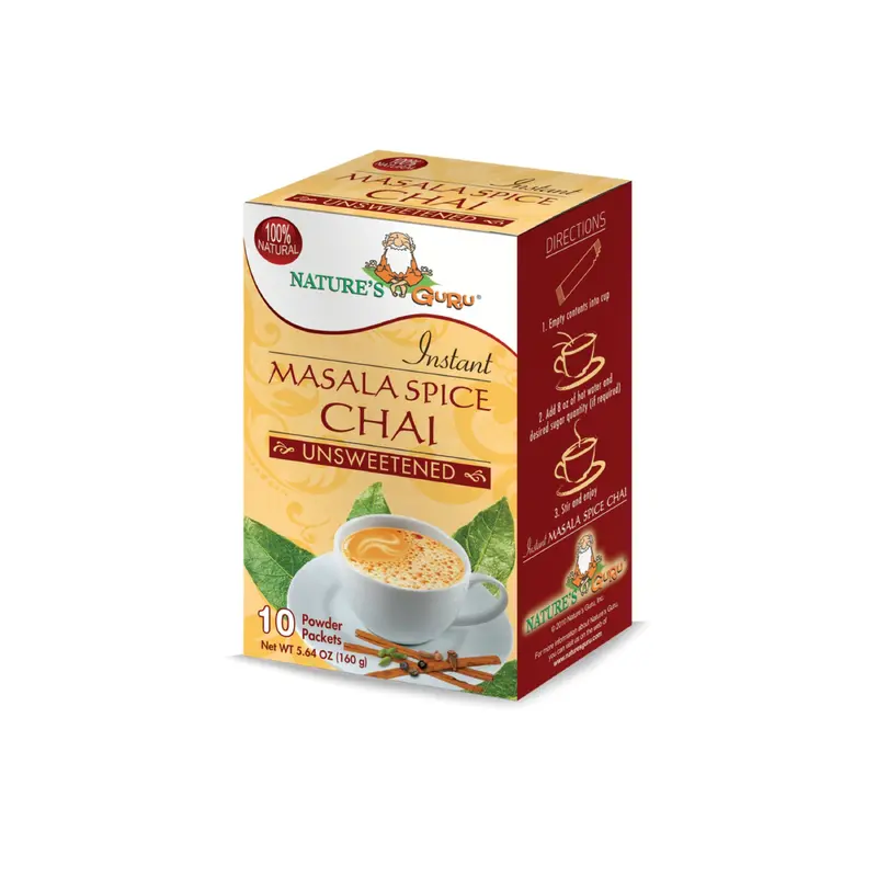 NATURE'S GURU INSTANT MASALA CHAI UNSWEETENED ( 10 POWDER PACKETS )