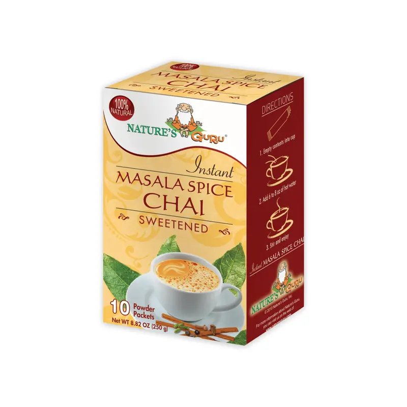 NATURE'S GURU INSTANT MASALA SPICE CHAI SWEETENED ( 10 POWDER PACKETS )