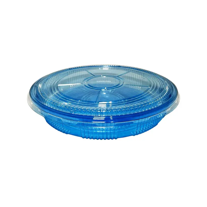 BX PACKAGING - SUSHI PARTY TRAYS 13IN ROUND CLEAR BLUE WITH LIDS 120 CT