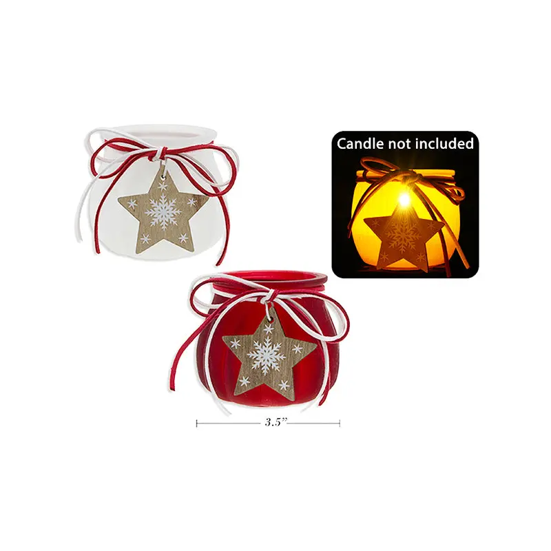 XMAS FROSTED GLASS CANDLE HOLDER 3.5IN
