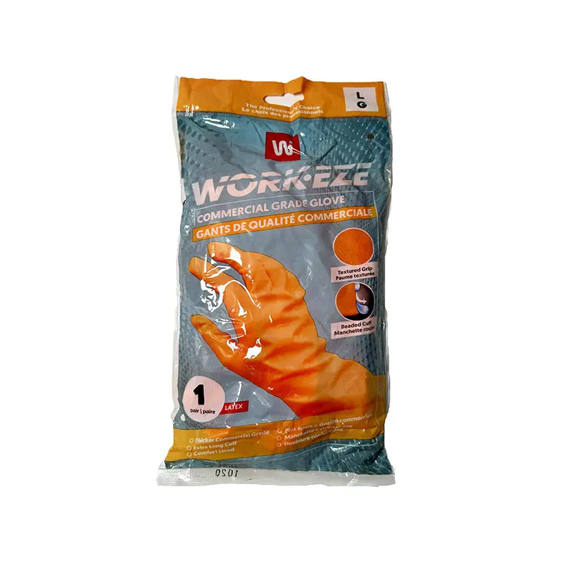WORKEZE - ORANGE 19 MIL LATEX GLOVE LARGE 1PAIR