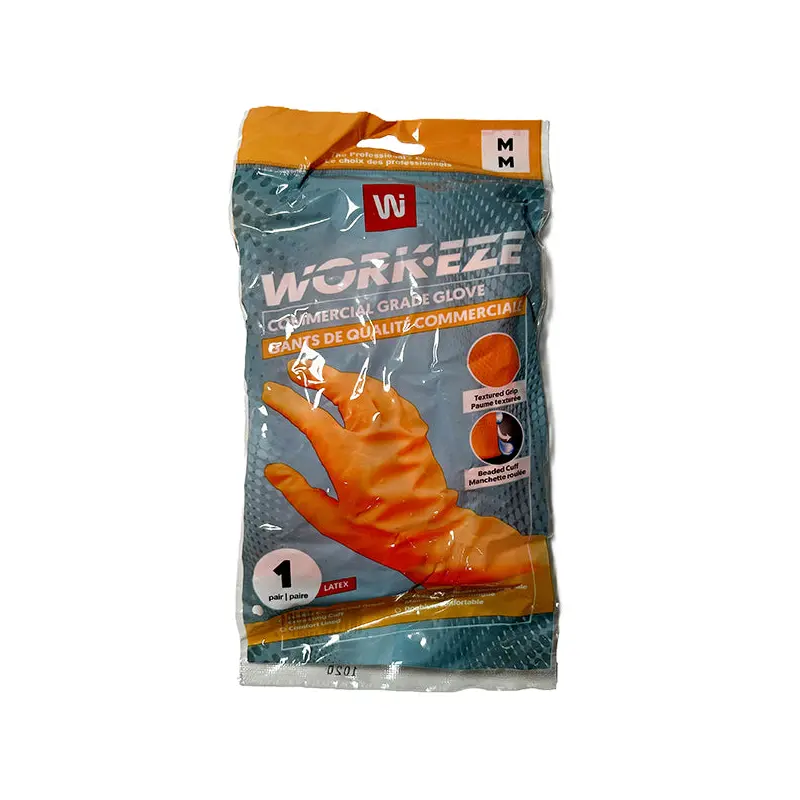 WORKEZE - ORANGE 19MIL LATEX GLOVE-MEDIUM 1PK