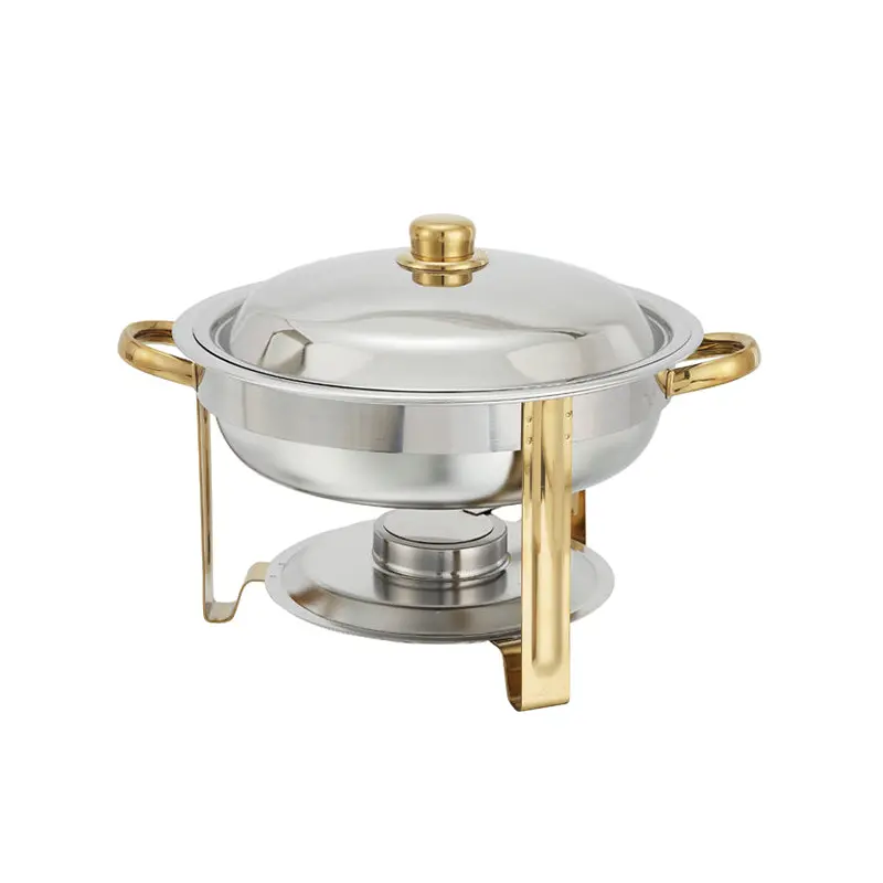 WINCO - MALIBU 4 QUART ROUND CHAFER STAINLESS STEEL GOLD ACCENT EA