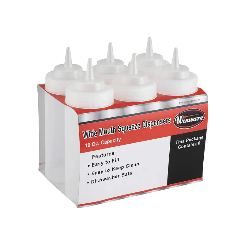 WINCO - 24oz WIDE MOUTH SQUEEZE BOTTLE CLEAR 6PK EA