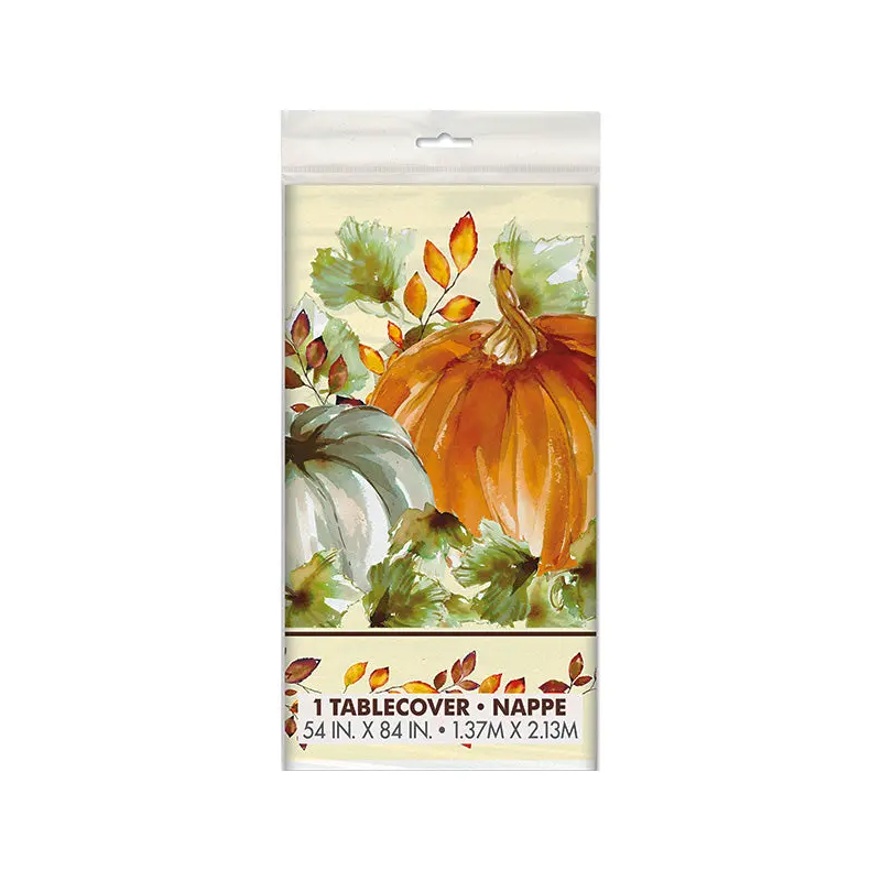 UNIQUE - WATERCOLOR FALL PUMPKIN PLASTIC TABLACOVER 54x84 1EA