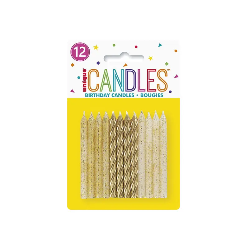 UNIQUE - GLITTER AND GOLD SPIRAL CANDLE 12EA