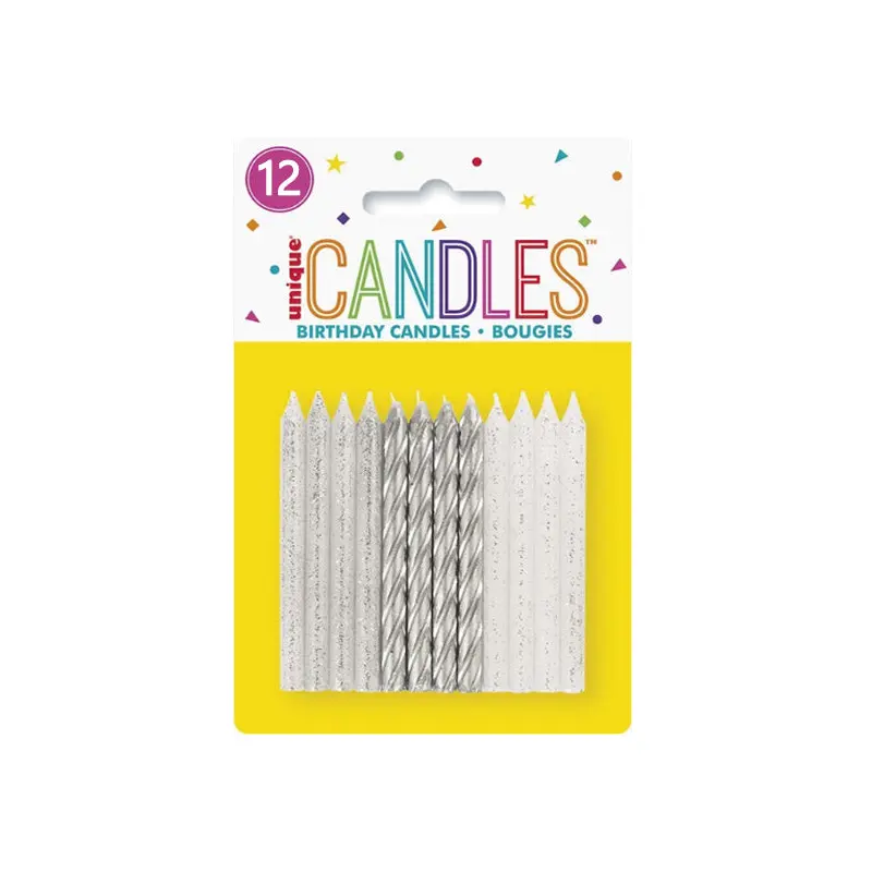 UNIQUE - GLITTER AND SILVER SPIRAL CANDLE 12EA