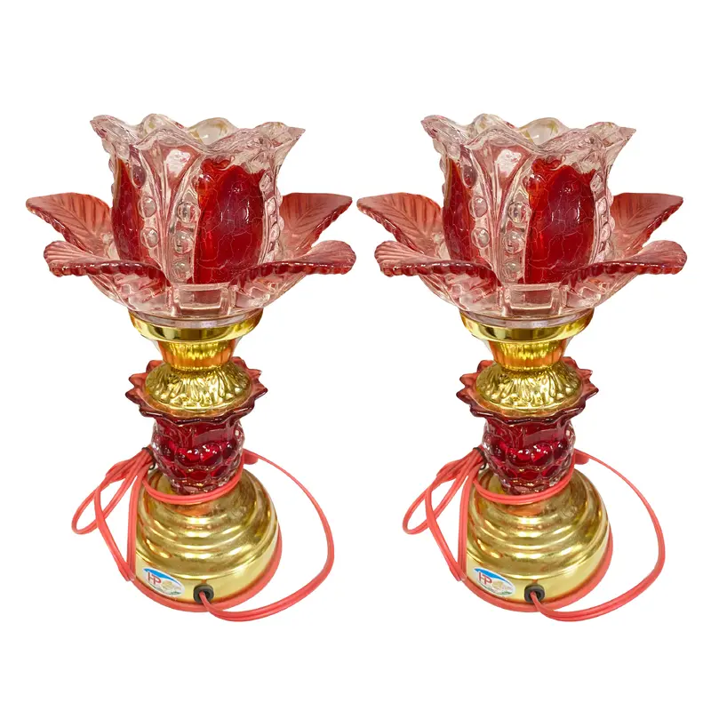 Small Crystal Lotus Lamp Den Hoa Sen Nho Size 10" 2pcs x 1