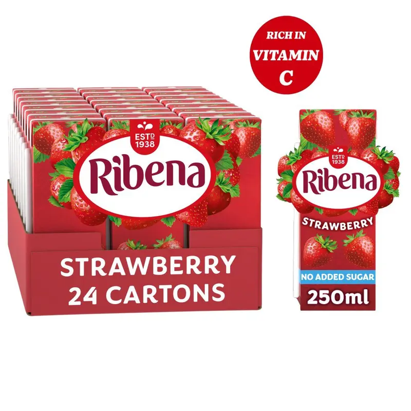 Ribena No Added Sugar Strawberry Juice Drink Carton Nuoc dau khong duong - hop giay 250ml x1