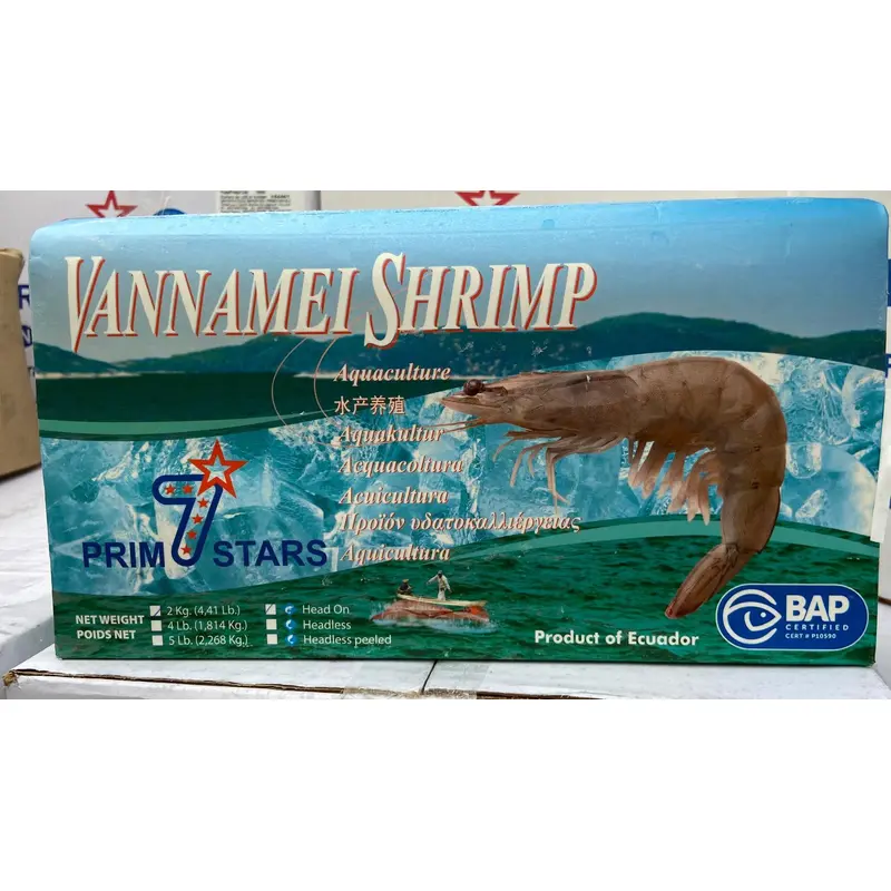 Prim7Stars Head On Raw Vannamei (30-40) 2kg x6