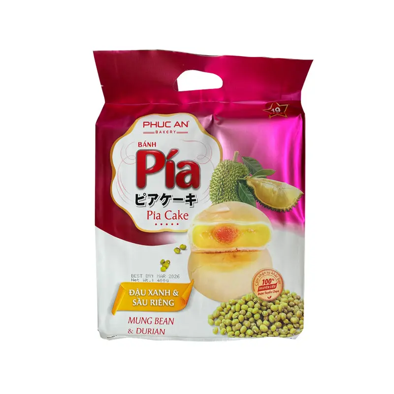 Phuc An Pia Cake Mung Bean Durian (1 Yolk) Banh Pia Dau Xanh Sau Rieng 1 Trung Muoi 400g x1