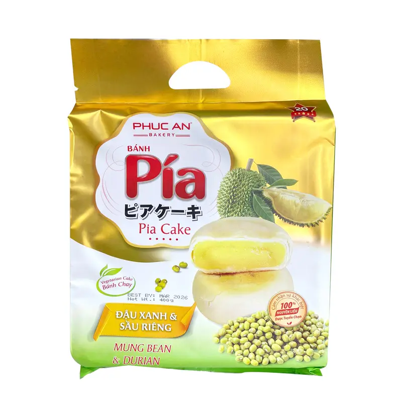 Phuc An Pia Cake Vegan Mung Bean Durian Banh Pia Dau Xanh Sau Rieng Chay 400g x1