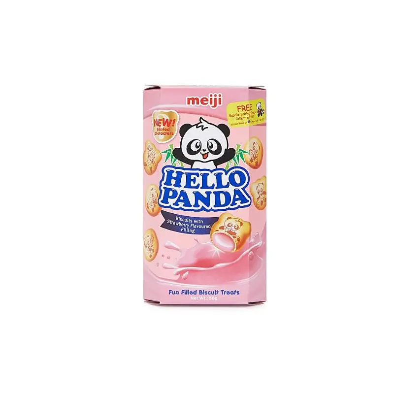 Meiji Hello Panda Strawberry Biscuits - Banh Gau Nhan Kem Dau 50g x 1
