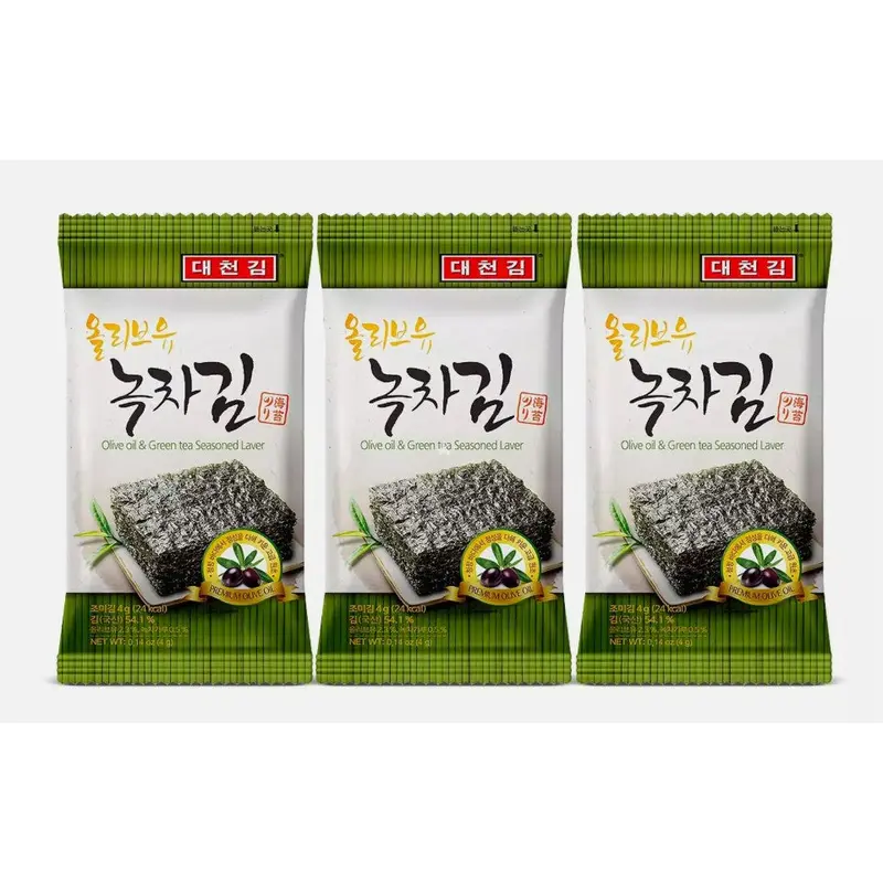 Daechun Olive Oil & Green Tea Seasoned Seaweed Dorsirak (4g x 3pack) x1