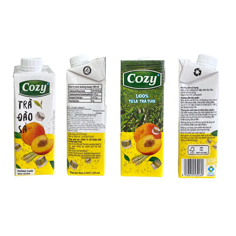 Cozy Peach and Lemon Grass Tea Drink Tra Dao Sa 225ml x 24