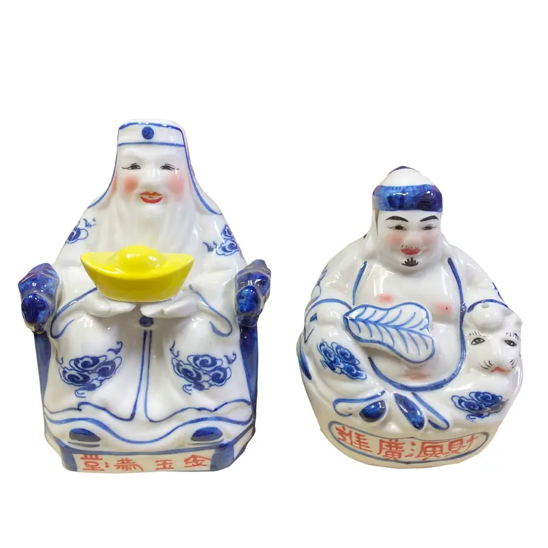 Couple Of Earth God Statue Blue Standard 13   Cap Tuong Tai Dia Xanh Loai Thuong 5" 13cm 1set x 1