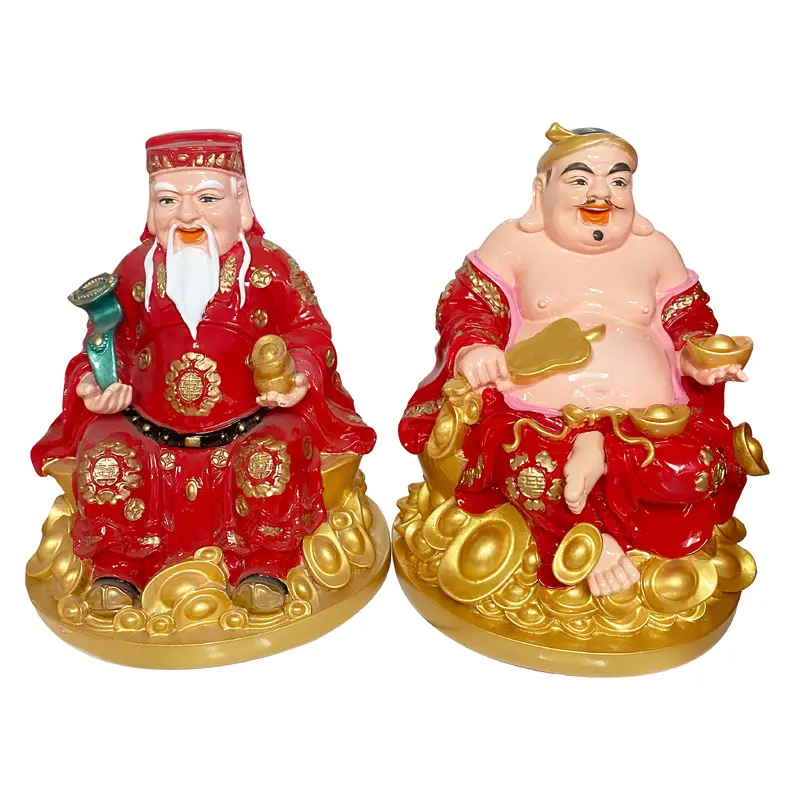 Couple Of Earth God Statue Red Premium Cap Tuong Tai Dia Mau Do Loai Dep 8" 1set x 1