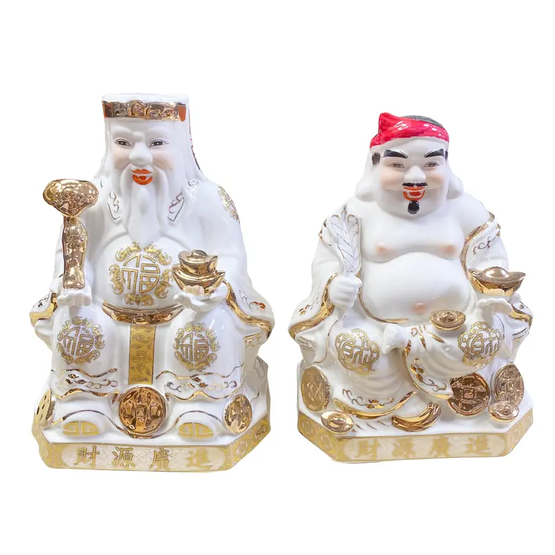 Couple of Earth God Statue White Premium Cap Tuong Tai Dia Trang Loai Dep 20cmm 8'' 1pair x 1