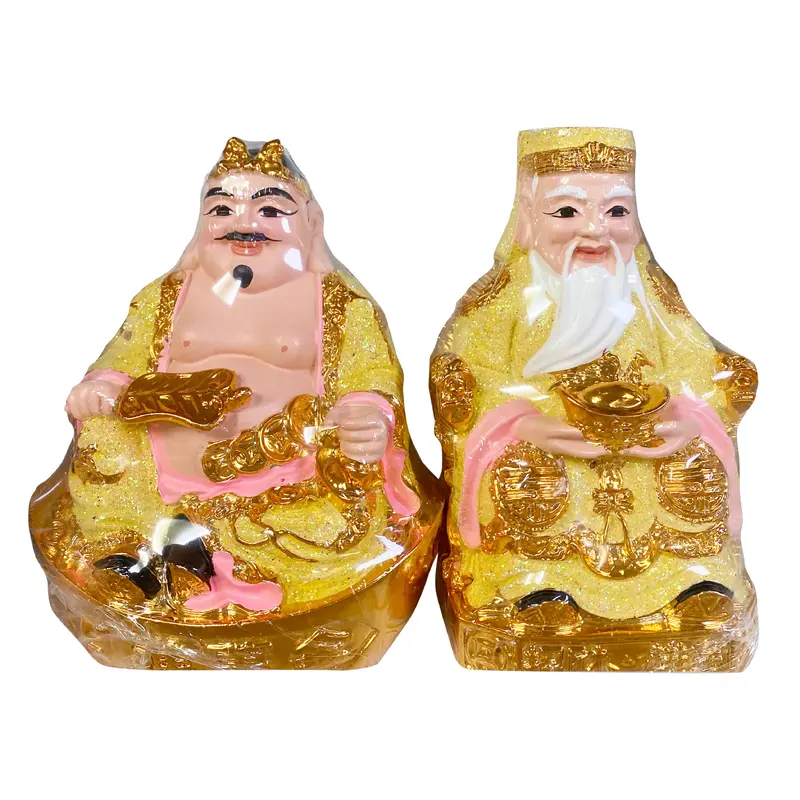 Couple Of Earth God Statue Yellow Standard Cap Tuong Tai Dia Mau Vang Loai Thuong 6'' 1 pair x 1
