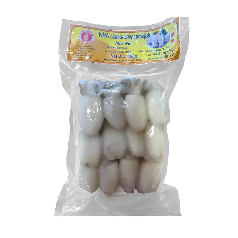 50120-0 Seahorse King Frozen Whole Cleaned Cuttlefish 40/60 Muc Nut Nguyen Con Lam Sach 450g x 20