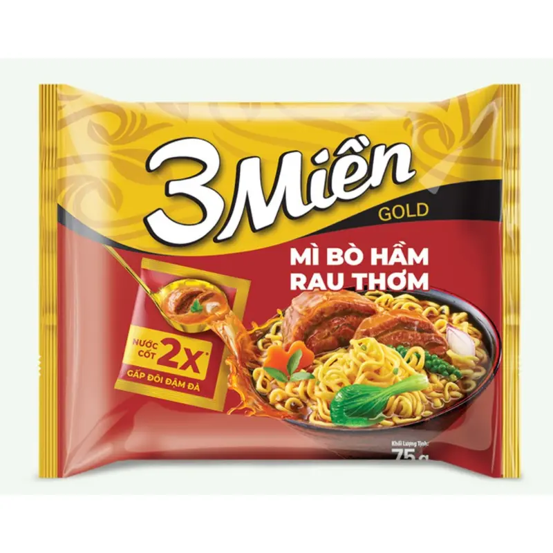 020120 Mi 3 Mien 3 Mien Beef Noodle  Mi 3 Mien Gold Bo Ham Rau Thom 75g x 1