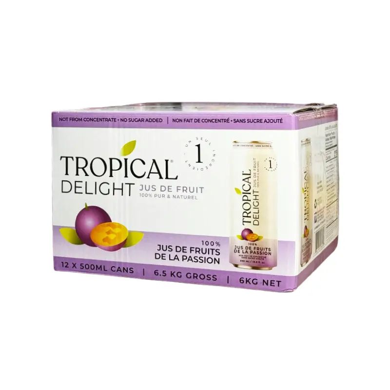 TROPICAL DELIGHT - TD 100% PASSION FRUIT JUICE CAN 12x500 ML