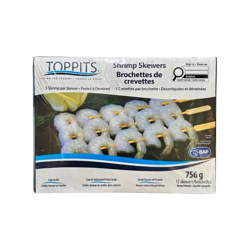 TOPPITS - SHRIMP SKEWERS UNSEASONED, TAIL-ON 5x756 GR
