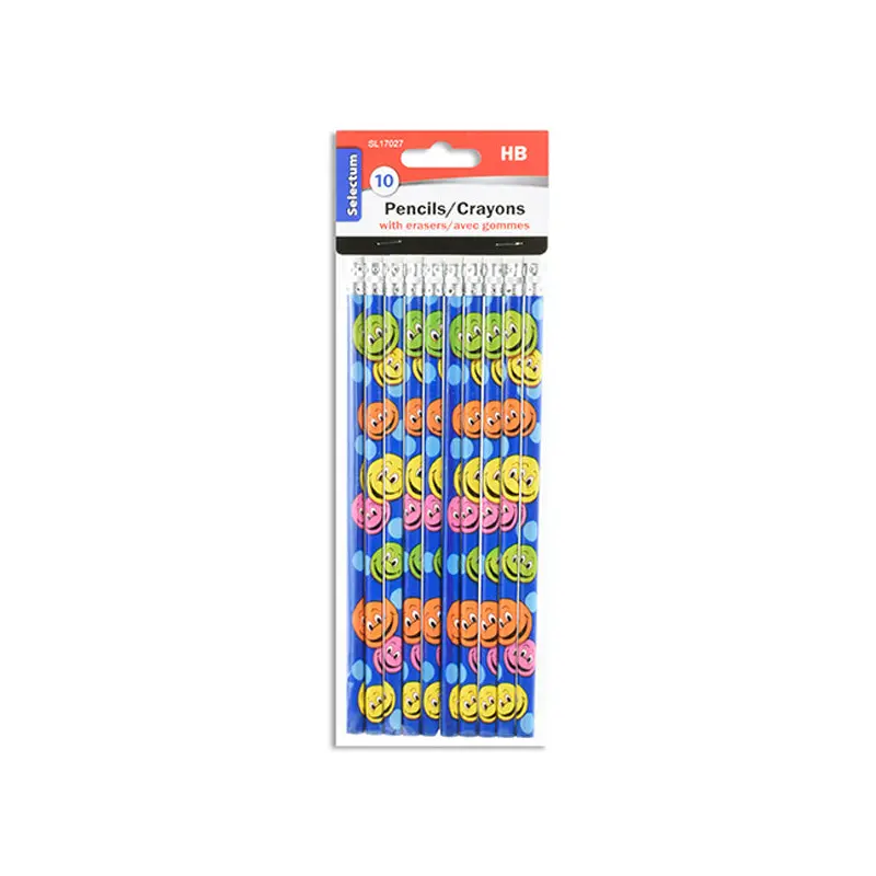 SELECTUM - 10PK ASST EMOJIS WOOD PENCIL HB W/ERASER TOP EA