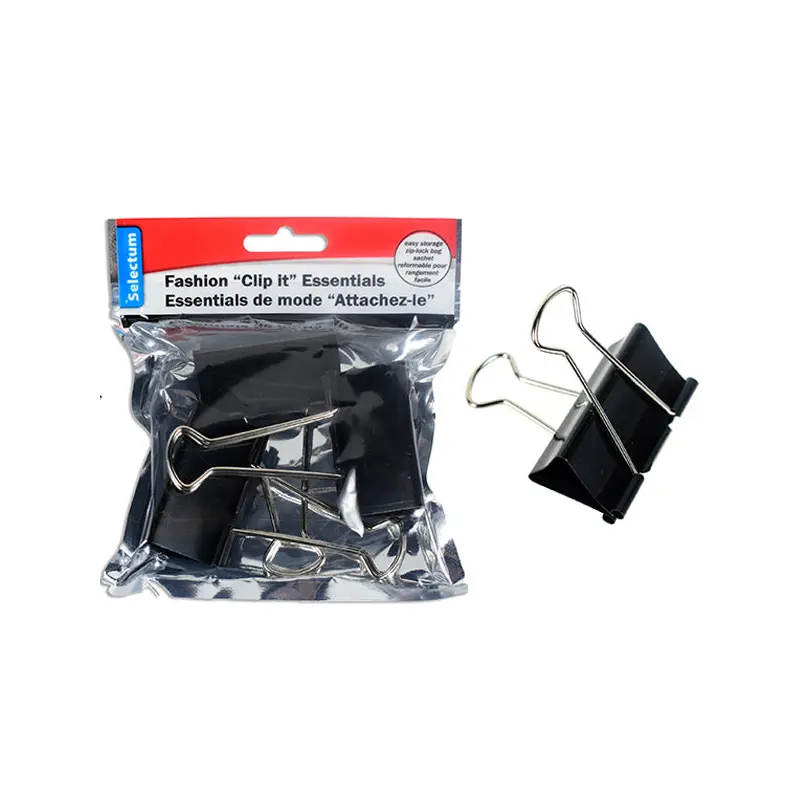SELECTUM - BLACK BINDER CLIPS IN ZIP BAG 3 PK