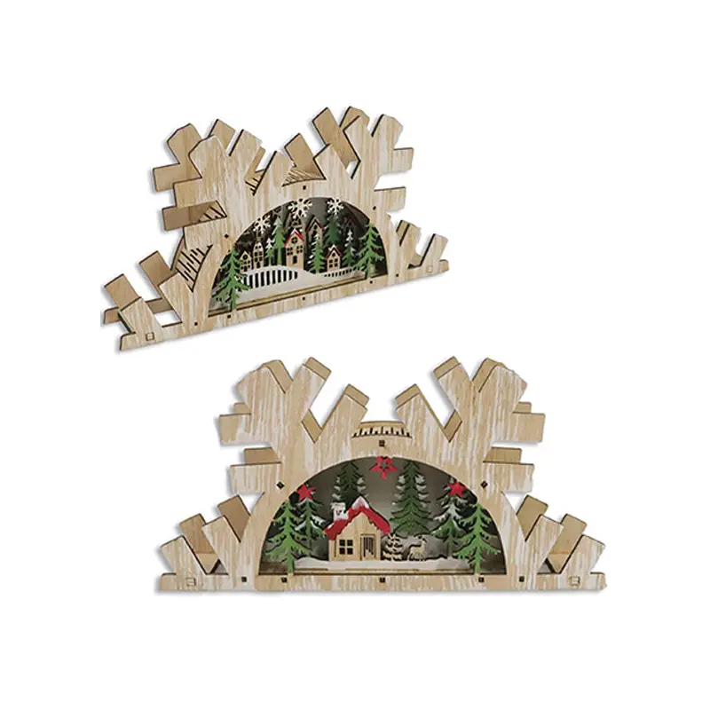 SANTA STUDIO - MAS 8 LED WOODEN 3D SNOWFLAKE VILLAGE TABLETOP 10.6x5.3 IN 1 UN