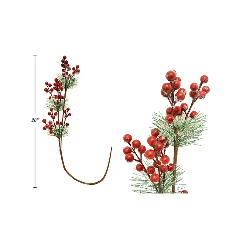 SANTA STUDIO - SNOW FROSTED 3 STEM PINE & HOLLY BERRY PICK BRANCH 1 UN