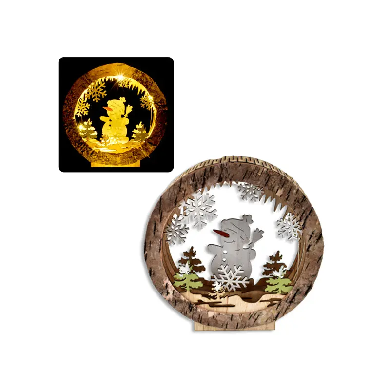 SANTA STUDIO - WOODEN ROUND SNOWMAN SCENE TABLETOP 9 IN