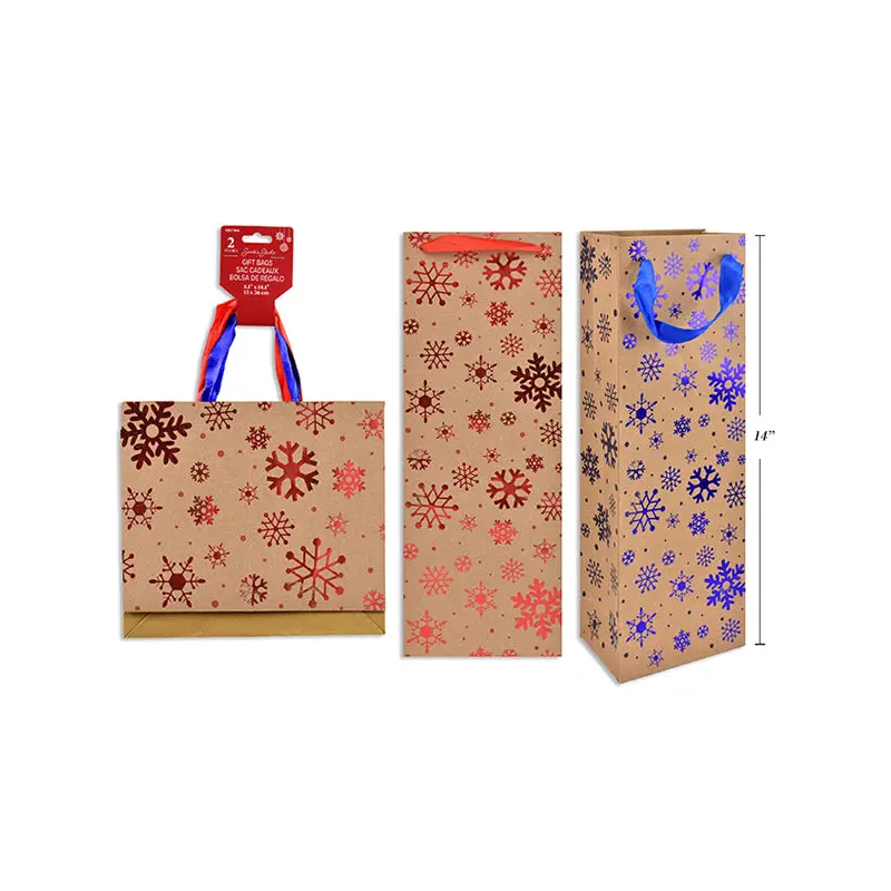 SANTA STUDIO - XMAS KRAFT SNOWFLAKE BOTTLE GIFT BAG 2 PK